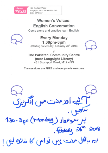 Women's Vpices Manchester English Conversation sessions